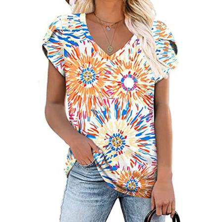 Print T-shirt För Kvinnor Med Blommönster