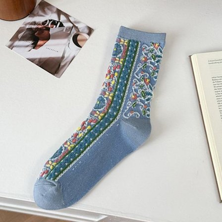 5 par; Størrelse: One Size - Lange sokker i etnisk og vintage stil til kvinder, 5 par sæt med blomsterprint strikkede sokker til efterår og vinter, 