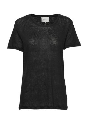Peony O-Neck Tee T-shirts & Tops Short-sleeved Musta Second Female