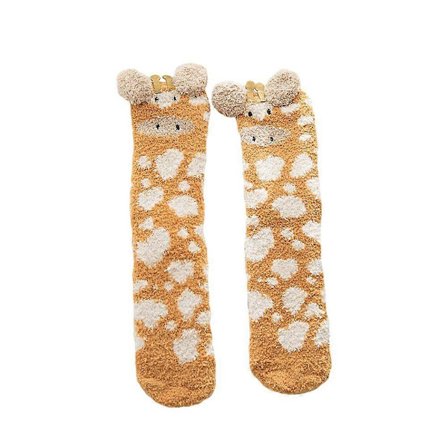 Vinter Stereoskopisk Giraf Design Sokker Stilfulde Tykke Gulvsokker Koral Fleece Sokker Mode Midt Rør Strømper til Piger Dame - One Si[D]