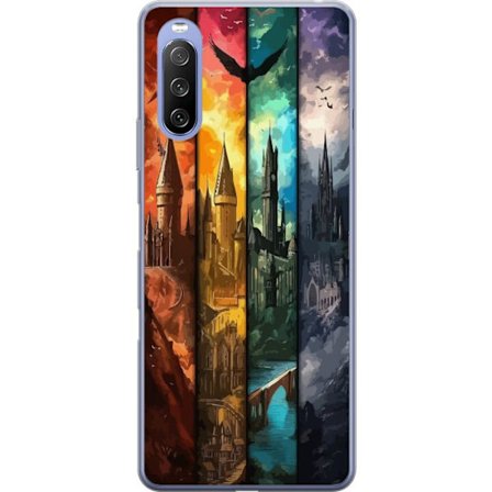 Kompatibel Mobilcover til Sony Sony Xperia 10 III Lite Fire magiske slotte i forskellige elementfarver, episk fantasykunst med ild vand luft og mørke