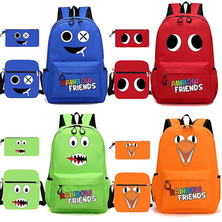Rainbow Friends trykt ryggsekk tilfeldig student skolesekk 3 S Off White