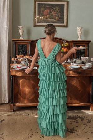 Lovisa Wallin x NA-KD Tulle Ruffle Maxi Dress - Balkjoler - Grøn - EU 44