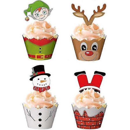 48 stk. Julemuffins Toppers Omslag Festutstyr Gaver - Snømann Julenissen Reinsdyr Alv-lingling}