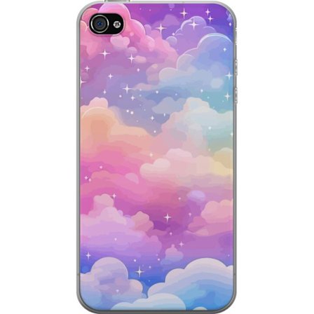 Kompatibelt Mobildeksel til Apple iPhone 4 Søt enhjørning med regnbuefarget hår mot en stjernebelagt pastellbakgrunn i kawaii-stil