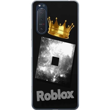 Kompatibelt Mobildeksel til Sony Sony Xperia 5 II Minimalistisk svart og sølvfarget Roblox-symbol med gylden krone og luksuriøs gamer-estetikk på e