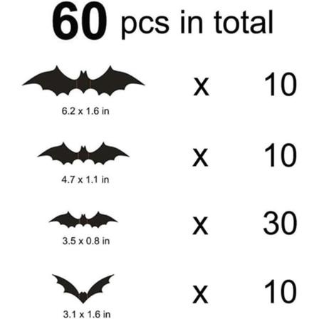60 stk Halloween flaggermus veggdekor 3D stereoskopiske flaggermus klistremer Halloween dekorasjoner gjenbrukbare selvklebende sorte flaggermus 