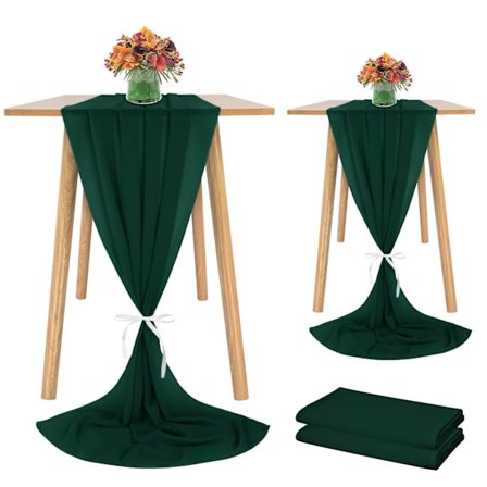 2 stk chiffon bordløper 28x120 tommer 10ft mørkegrønn chiffon borddekke til bryllup bursdagsfest brude babyshower dekorasjoner