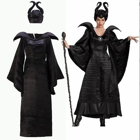Kvinnor Cosplay Maleficent Evil Queen Costume Outfit Klänning + hatt H