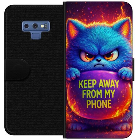 Kompatibelt Lommeboketui til Samsung Samsung Galaxy Note9 Sinna lodne blå katt med teksten "Hold deg unna telefonen min" i neonfarger og ildlignende