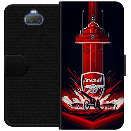 Yhteensopiva Lompakkokotelo Sony Xperia 10 Arsenal-embleemi, jossa tykki ja stadionmotiivi voimakkaassa punaisessa ja valkoisessa urheilusuunnitteluss