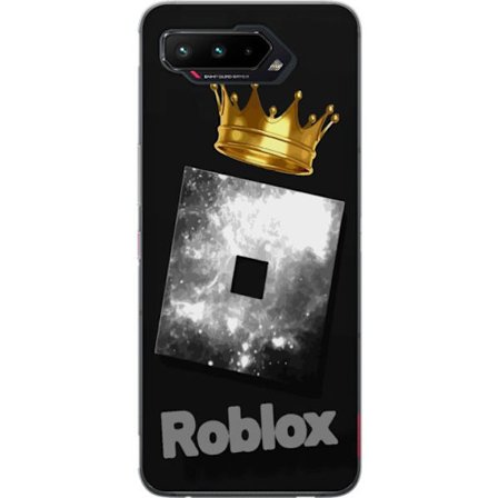 Kompatibelt Mobilskal till Asus Asus ROG Phone 5 Minimalistisk svart och silverfärgad Roblox-symbol med gyllene krona och lyxig gamerestetik på mör