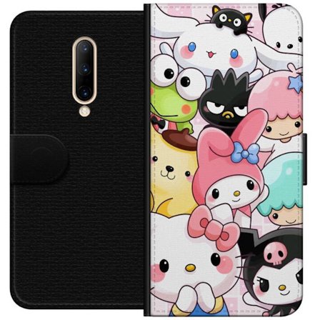 Kompatibelt Lommeboketui til OnePlus 7 Pro Tett mønster av søte figurer med store øyne i ulike farger og uttrykk med LABUBU-tekst