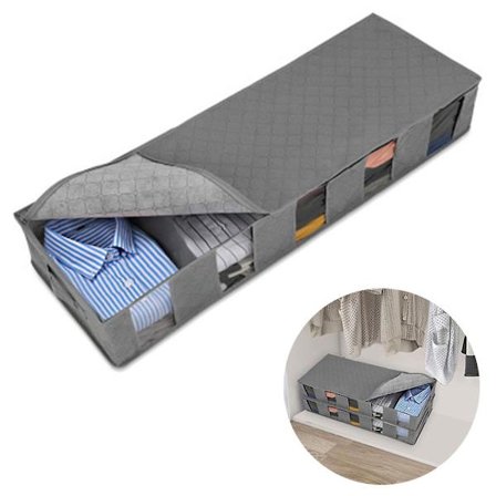 2 stk oppbevaringspose, sammenleggbar oppbevaringsboks under sengen, slitesterk grå