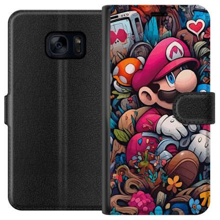 Samsung Galaxy S7 Lommeboketui Illustrert spillkarakter-kollasje med retrospill-følelse, fargerik kunst fylt med detaljer, nostalgi og kreativ energi