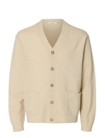 Slhcoba Ls Knit Relaxed V-Neck Cardigan Cream Selected