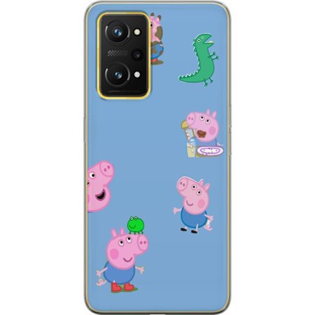 Yhteensopiva Puhelinkuori Realme GT Neo 3T Peppa Pig kasvomalli vaaleansinisellä pohjalla, toistuva leikkisä lasten motiivi Greeta Possulla