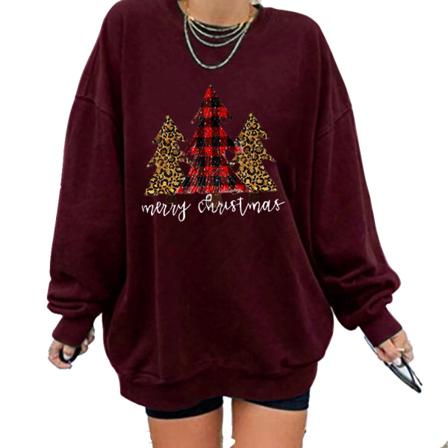 Christmas Tree Letter Print Sweatshirt Lös Pullover För Kvinnor
