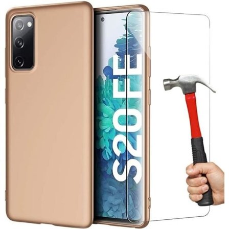 Skyddsfodral - BOOLING - för Samsung Galaxy S20 FE - Flytande Silikon - 2 Härdat Glas - Guld