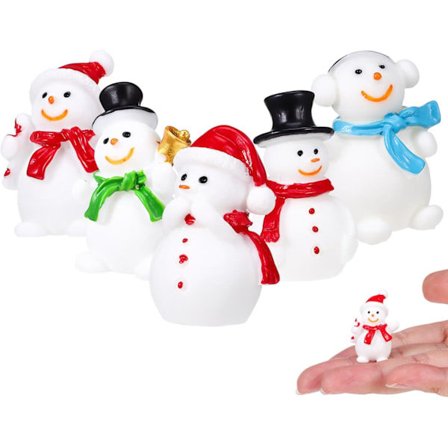 5 stk. Mini Snømannfigurer Juleminiatyr Snømann Resin Snømann med Hatt for Håndverk DIY Julebord