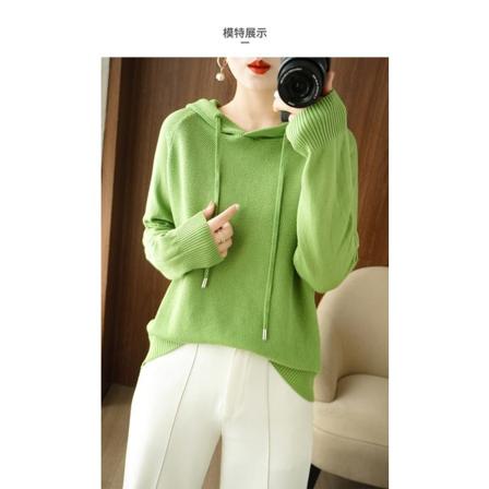 Dam flickor Stickad tröja huva koreansk stil enfärgad luvtröja luvtröja kofta kappa Fruit Green XXL