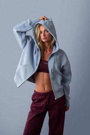 Everyday Boxy Zipper Hoodie Light Violet Slate