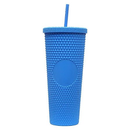 710 ml Bærbar Studded Tumbler med Låg og Sugerør, Iced Coffee Kopper, Dobbeltvægget Glat Kop GBC