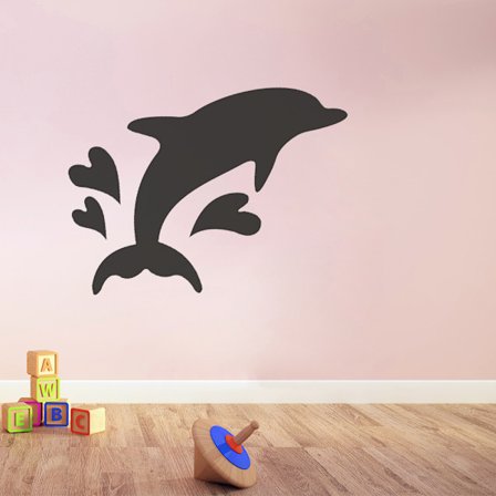 Delfin med hjärtan vinyl vägg klistermärke