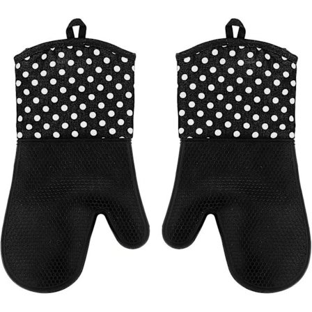 Värmebeständig handske - Silikonkökshandske, halkfri. Idealisk handske för ugn, grill, set med 2 delar (svart)
