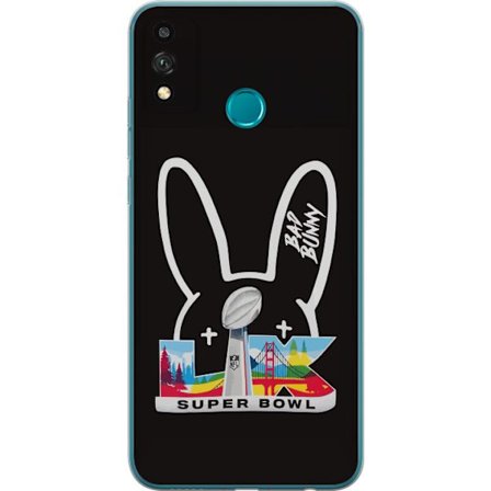 Kompatibel Mobilcover til Honor 9X Lite Bad Bunny portræt med åben skjorte, tatoveringer og krøllet hår i stilfuld modefotografering