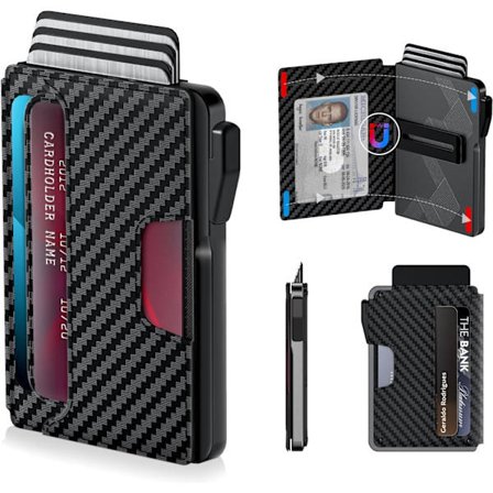 Lommebok for menn - Slank lær lommebok med pop-up kortlomme, pengespenne, kredittkortlommer, ID-vindu - RFID-blokkerende minimalistisk lommebok med 