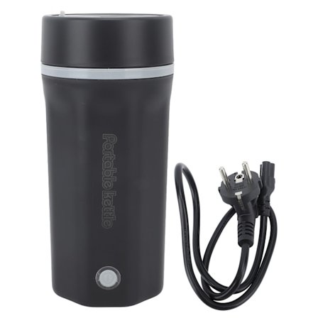 Bærbar elkedel til rejser 300W 500ml 304 Rustfrit stål Auto Kedel til Kaffe Te Mælk Sort EU Stik 220V 50Hz