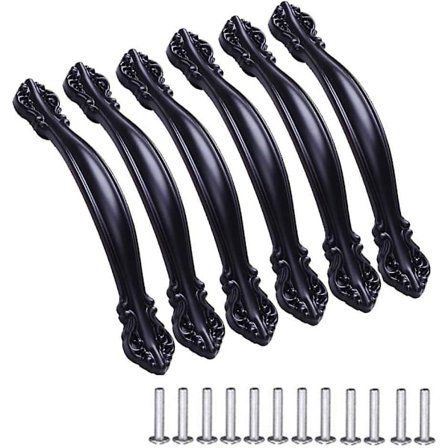 Vintage Skap Håndtak - 6 stk, Svart, Antikke Bue Trekk, 64mm Hullavstand