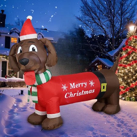 Oppustelig julegravhund 150 cm med LED-lys – perfekt juledekoration til terrasse, have, indendørs og udendørs