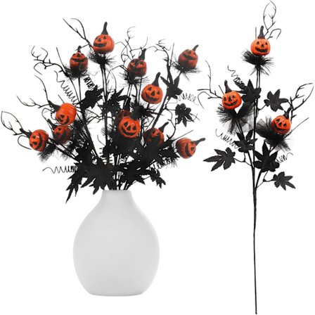5 st Halloween-dekorationer, 47 cm konstgjorda pumpa- och lönnlövsblomstjälkar (vas ingår ej)