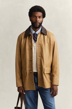 GANT Herren Decker-Jacke aus Leder (M) Khaki