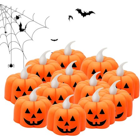 12-pack Halloween-pumpa LED-värmeljus, batteridrivna