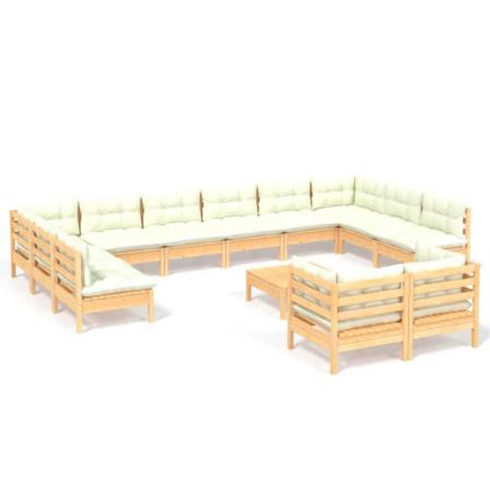 Vidaxl Loungegrupp Med Gräddvita Dynor 13 Delar Massiv Furu Creme