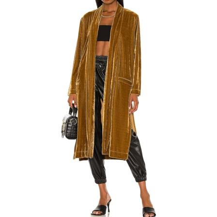 ivimos Dam långa koftor höst sammet långärmad öppen framtill slits lös casual jackor dammrock med fickor brun medium