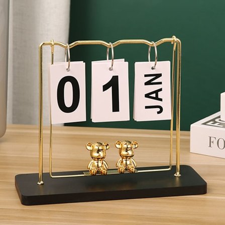 Bjørn Tre Metall Flip Kalender Daglig Flip Kalender Gjenbrukbar Evig Kalender Skrivebord Flip Kalender for Kontor Sovesal
