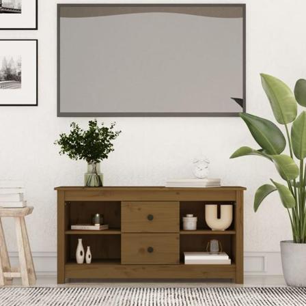 Vidaxl Tv-bänk Honungsbrun 103x36,5x52 Cm Massiv Furu Brun