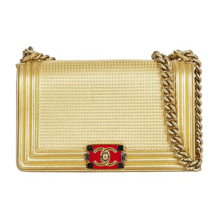 Chanel Vintage, Pre-owned Medium Boy Lambskin Leather Flap Bag Geel, Dames, Maat:ONE Size