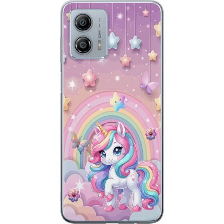 Kompatibel Mobilcover til Motorola Moto G53 Magisk enhjørning med regnbue manke, stjerner og sommerfugle mod en pastelfarvet himmel med skyer