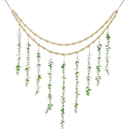 Ripustettava eukalyptus boho seinäkoriste, suuri boho makuuhuoneen seinävaate, puuhelminauhakoriste, 36 x 36 tuumaa