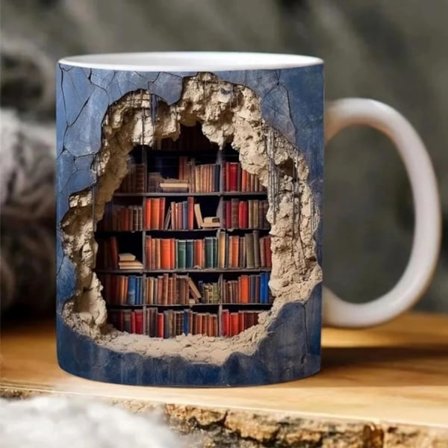 3D Bogreol Kop, Kreativ Rumdesign Multifunktionel Kop Til Bogelskere - Personlig Biblioteksgave - 11 Ounce - Unik