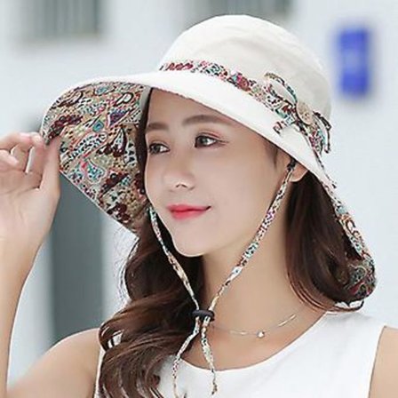 Solbeskyttelse til kvinder med bred skygge, sommerstrand, floppy, foldbar kasket, solhat (Beige)