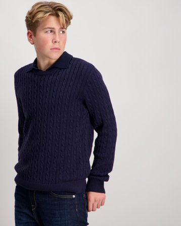 Grunt GRTue Cable LS Knit Blå Genser Gutt - Kids Brand Store