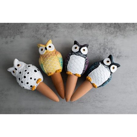 Automatiska bevattningspinnar i ugglaform, set om 4 - Droppbevattningspinnar i lera