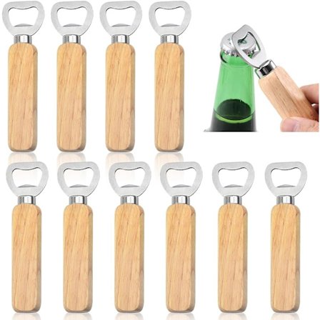 Flasköppnare, 10 stycken, trä, trähandtag, ölöppnare, personligt trähandtag, flasköppnare, portabel, hållbar, naturligt trä, bra present