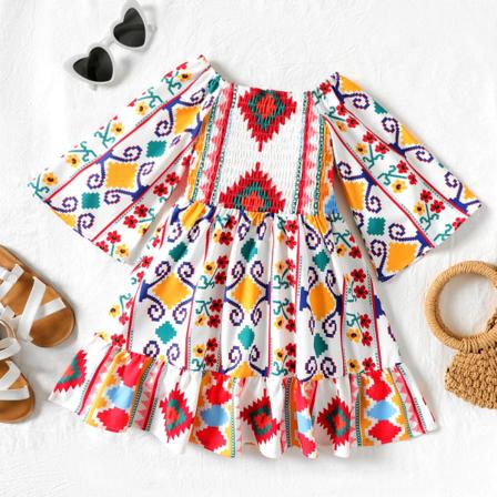 Kid Girl Allover Print Smocked Klänning Colorful 9-10 Years
